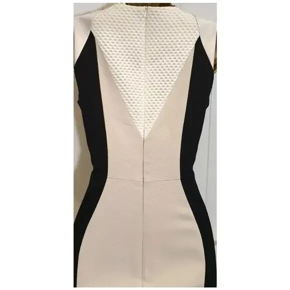 Karen Millen Knot Neckline Pencil Dress - Black, White, and Tan/Champagne 6